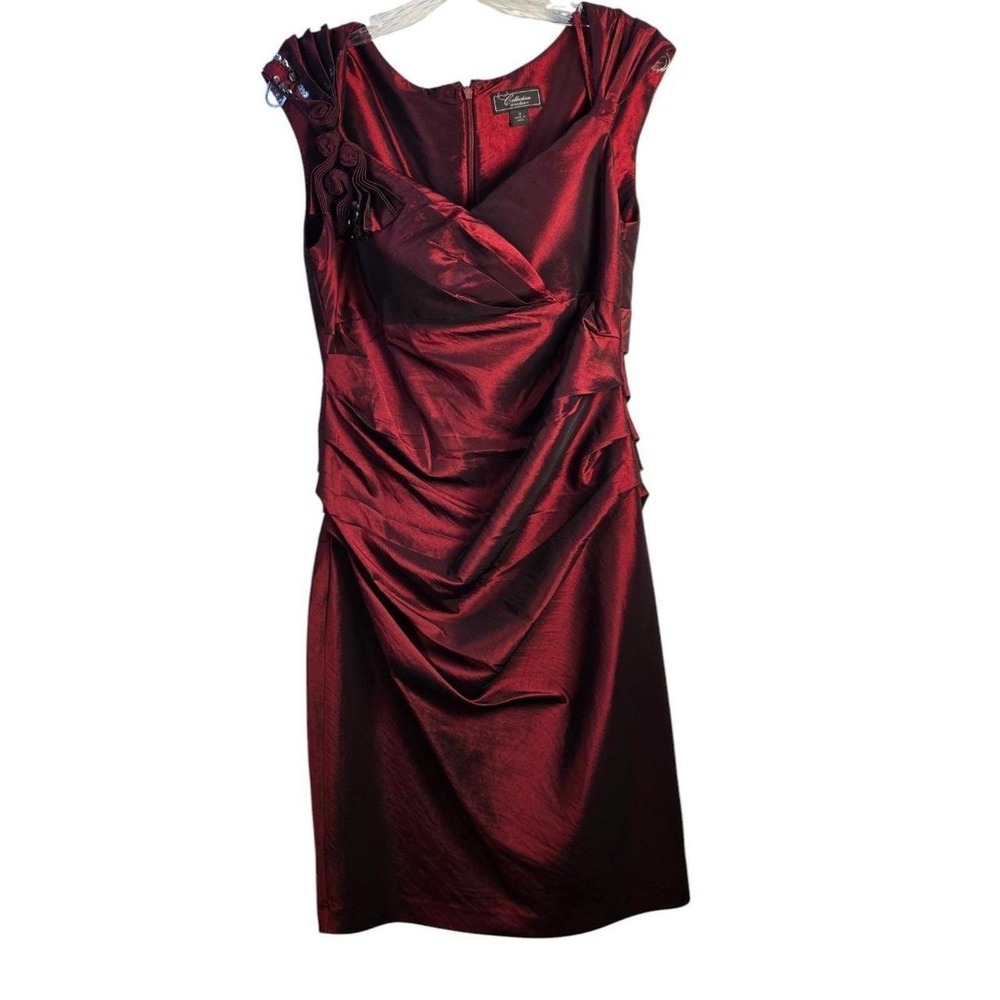 Collection Dressbarn Womens Red Satin Sleeveless Cocktail Dress Size 10